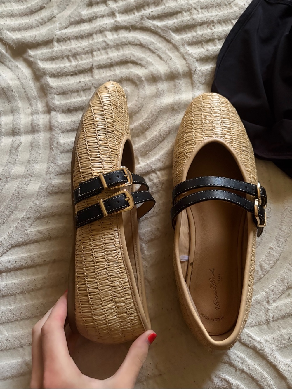Target Tan Woven Flats with Black Double Straps